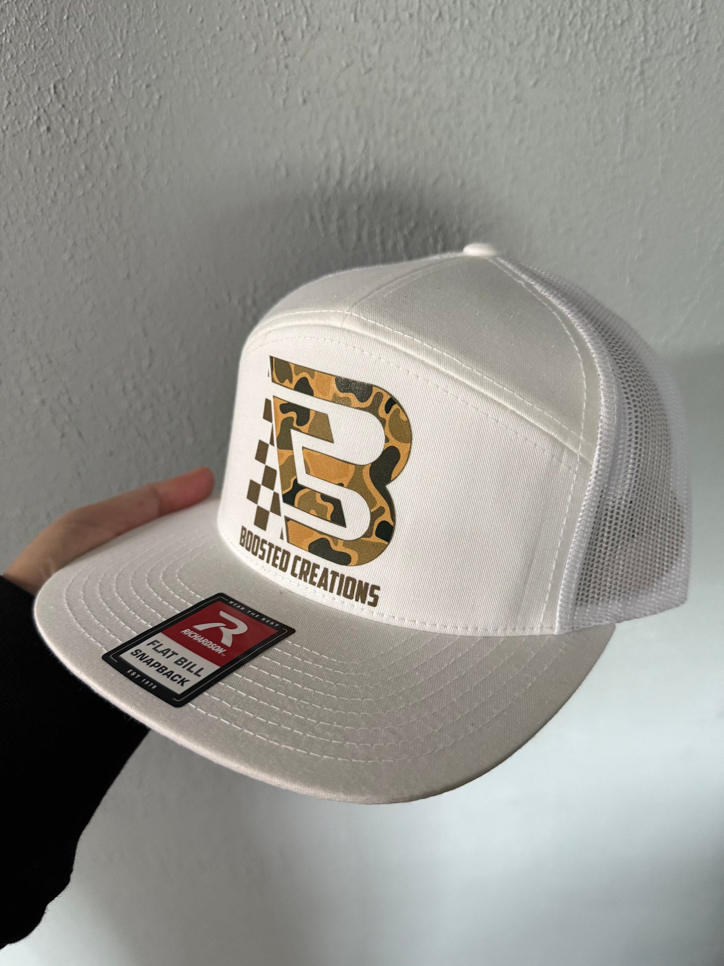 Richardson 7 Panel All White with Camo Logo
