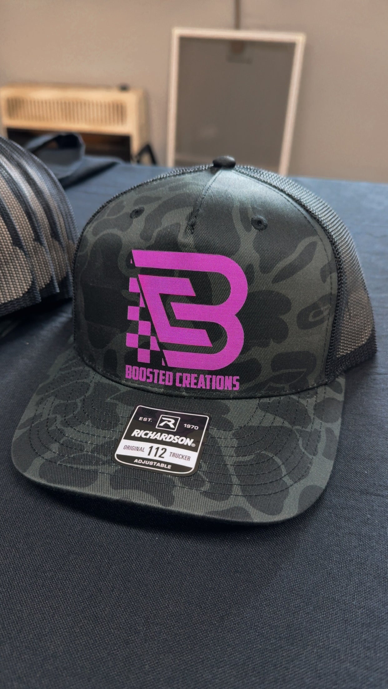 Black and Grey Camo Richardson 112 Trucker Hat